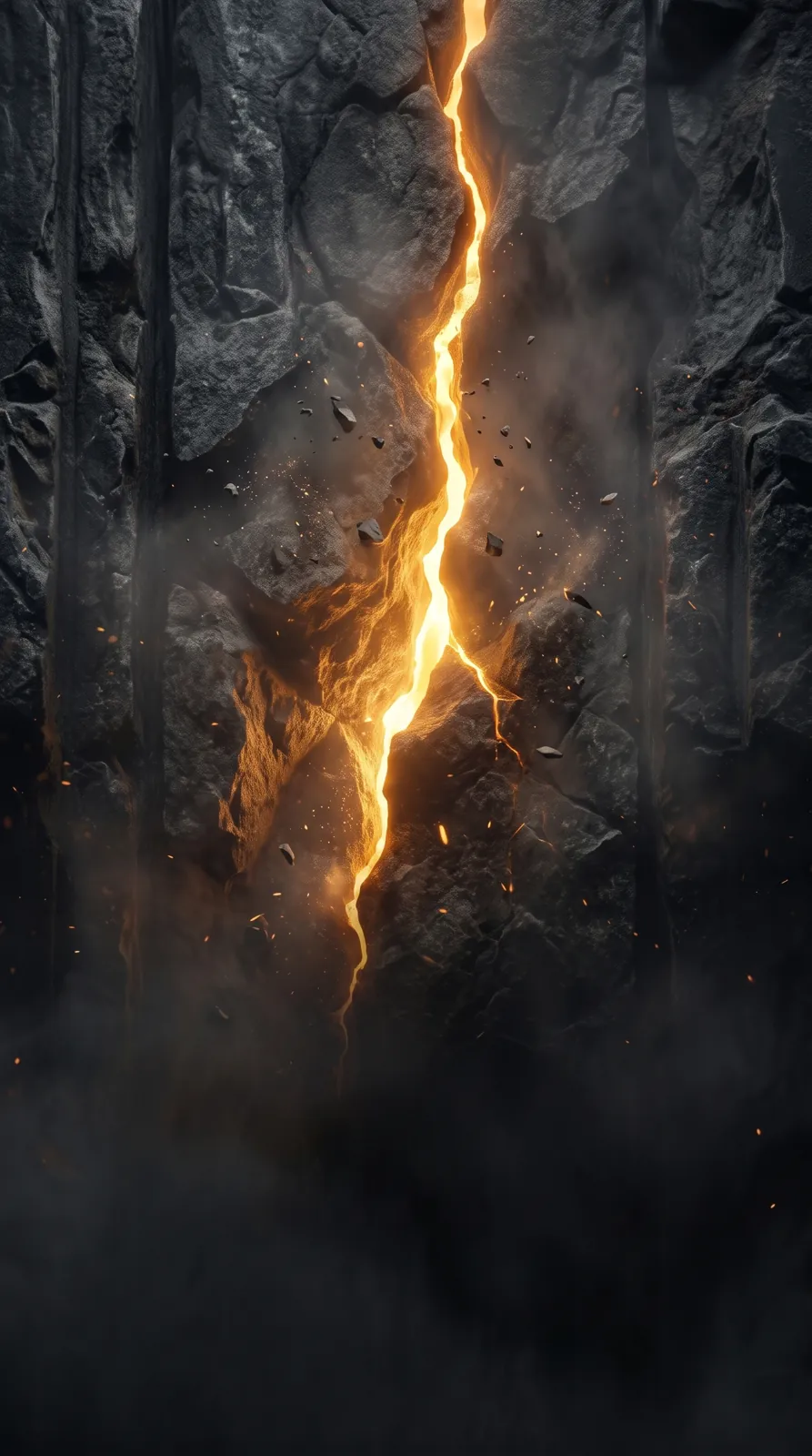 A gold crack splitting dark stone