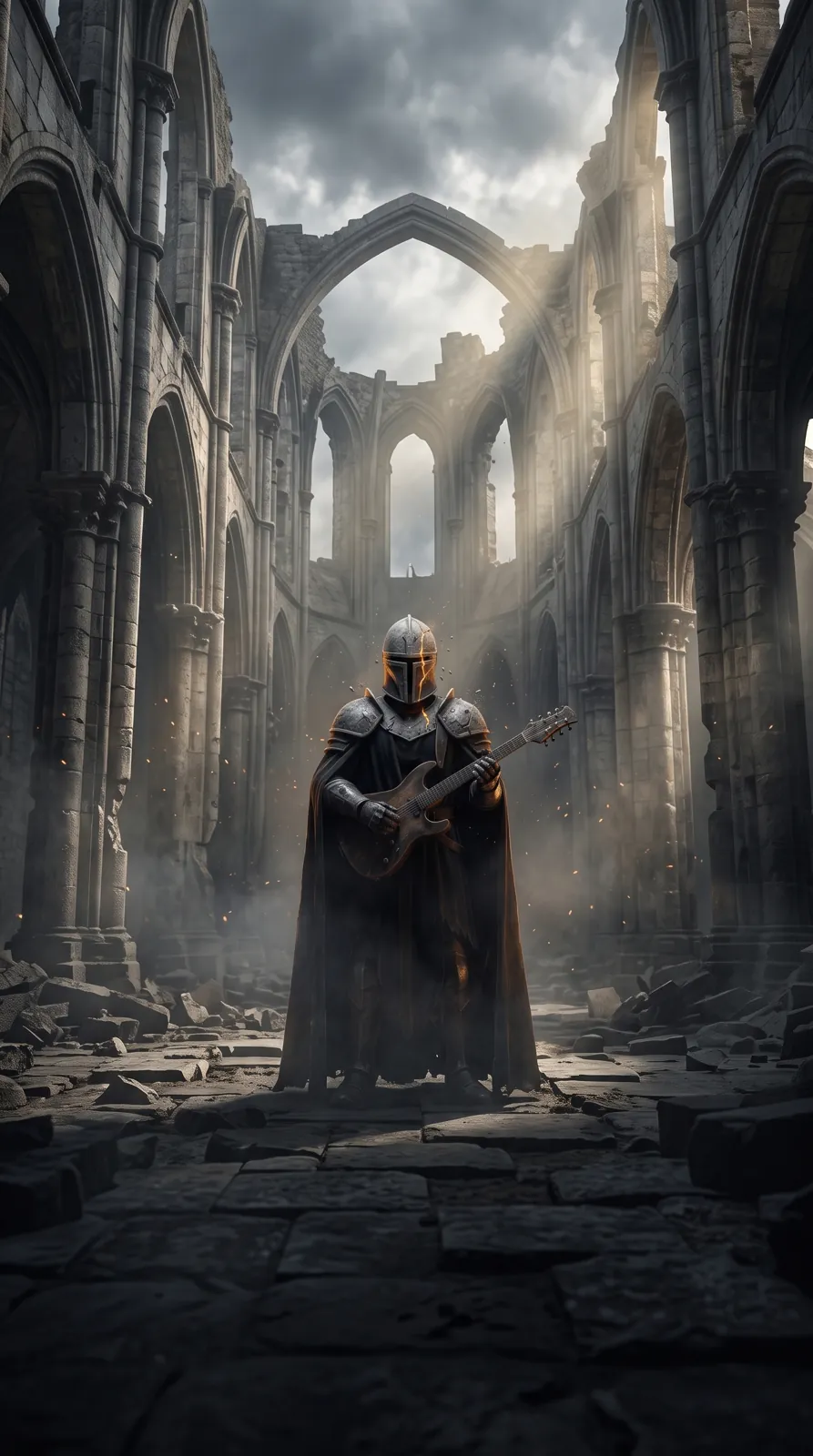 Playing alone in a roofless ruined church